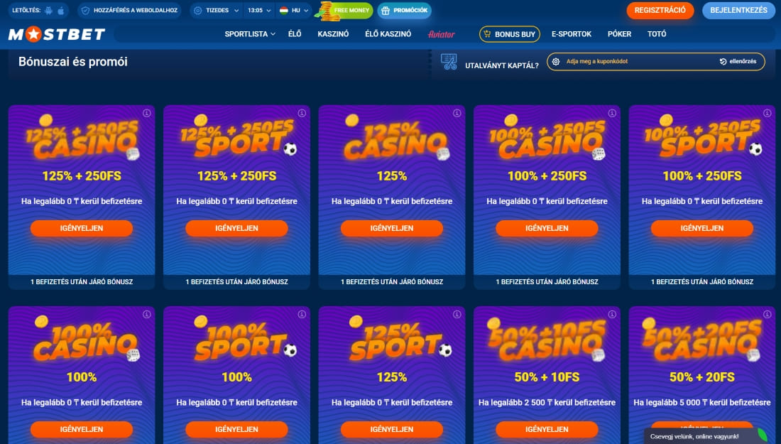 A Mostbet bónuszajánlatainak vizuális listája különböző befizetési feltételekkel