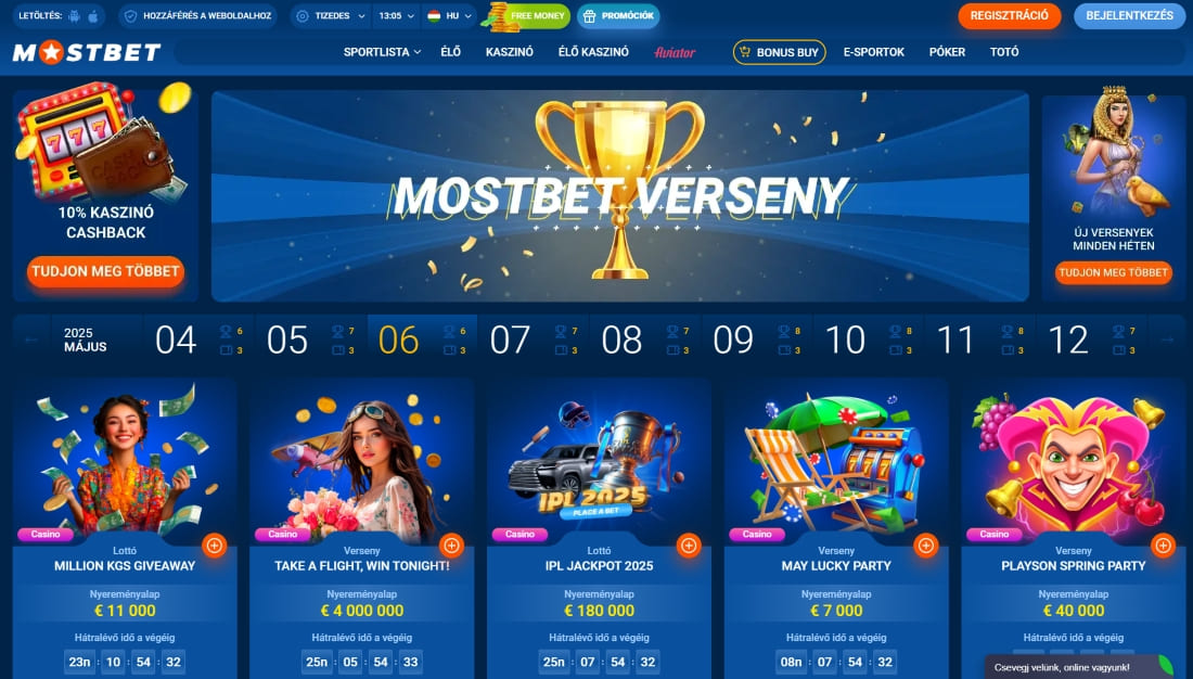 Aktív kaszinóversenyek nyereményalappal a Mostbet oldalán 2025 májusában