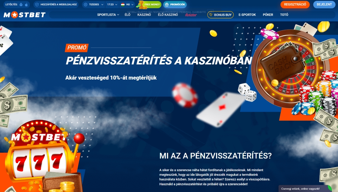 Kaszinós pénzvisszatérítés ajánlat, 10% cashback promóció játékosoknak 
