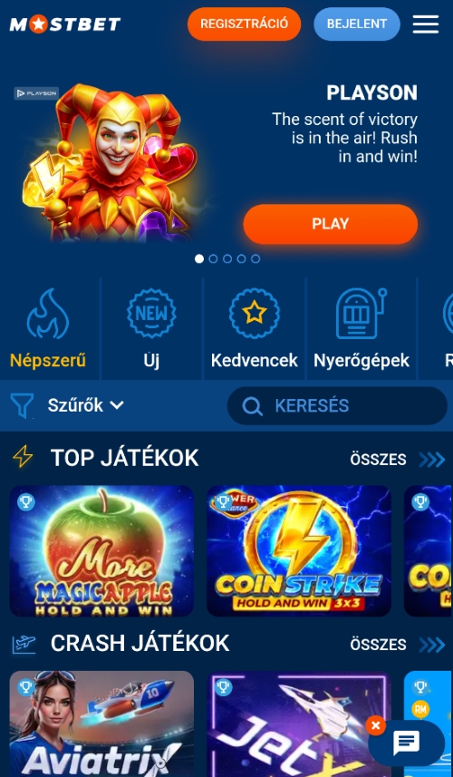 Legnépszerűbb és crash játékok listája, szűrőkkel és Playson ajánlattal mobil nézetben 